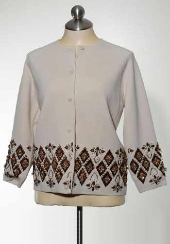 Fashion of Goodwill - Chic “Not SO” Ugly Embellished Vintage Cardigan with Argyle Beading Detail