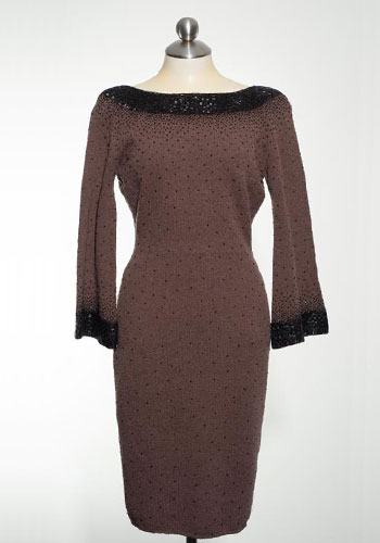 Fashion of Goodwill - Sprinkled in Sequins Taupe Vintage Dress with Black Embellishments