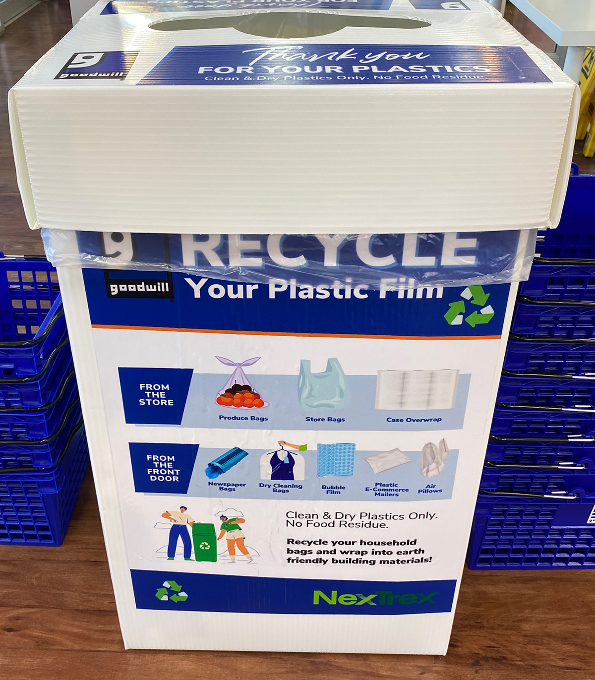 Recycle box for flimsy plastics