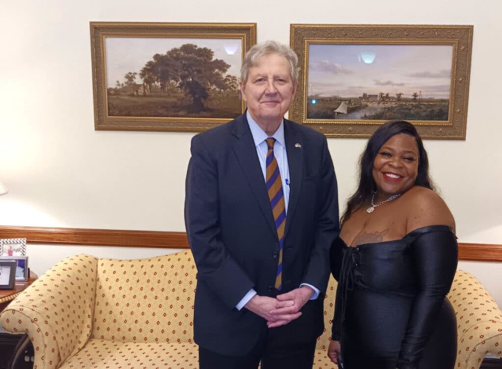 Senator Kennedy with State of the Union guest Ariel Clarke.